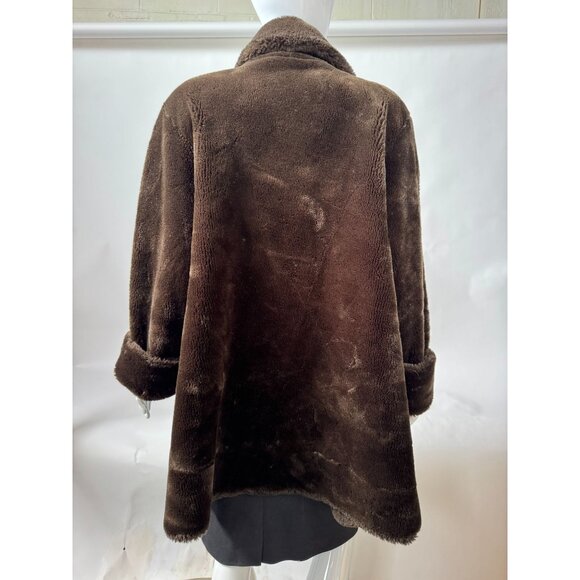 Vintage Faux Fur Brown Coat With Polyester Lining Folded Cuffs & Collar Size Lar - Picture 3 of 16